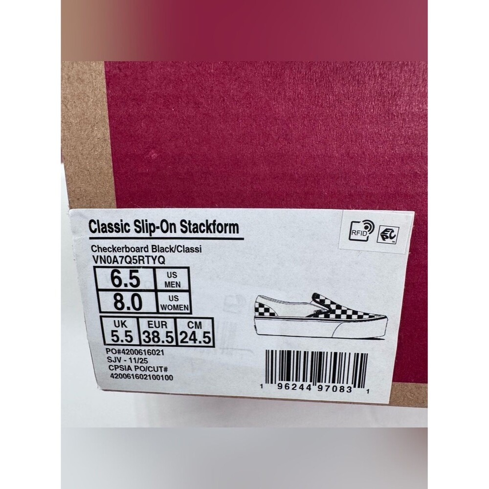 Vans Classic Slip-On Stackform Checkerboard Black Classic White Sneakers Women 8 - Picture 12 of 12